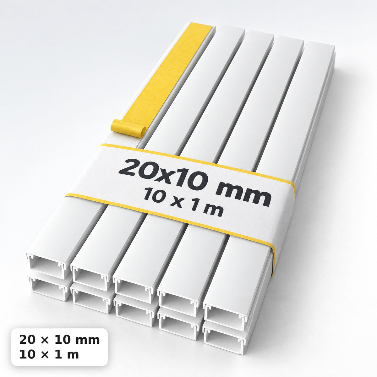 Korytko kablowe białe, kanał kablowy SobkoTEC 20x10mm 1m — samoprzylepny
