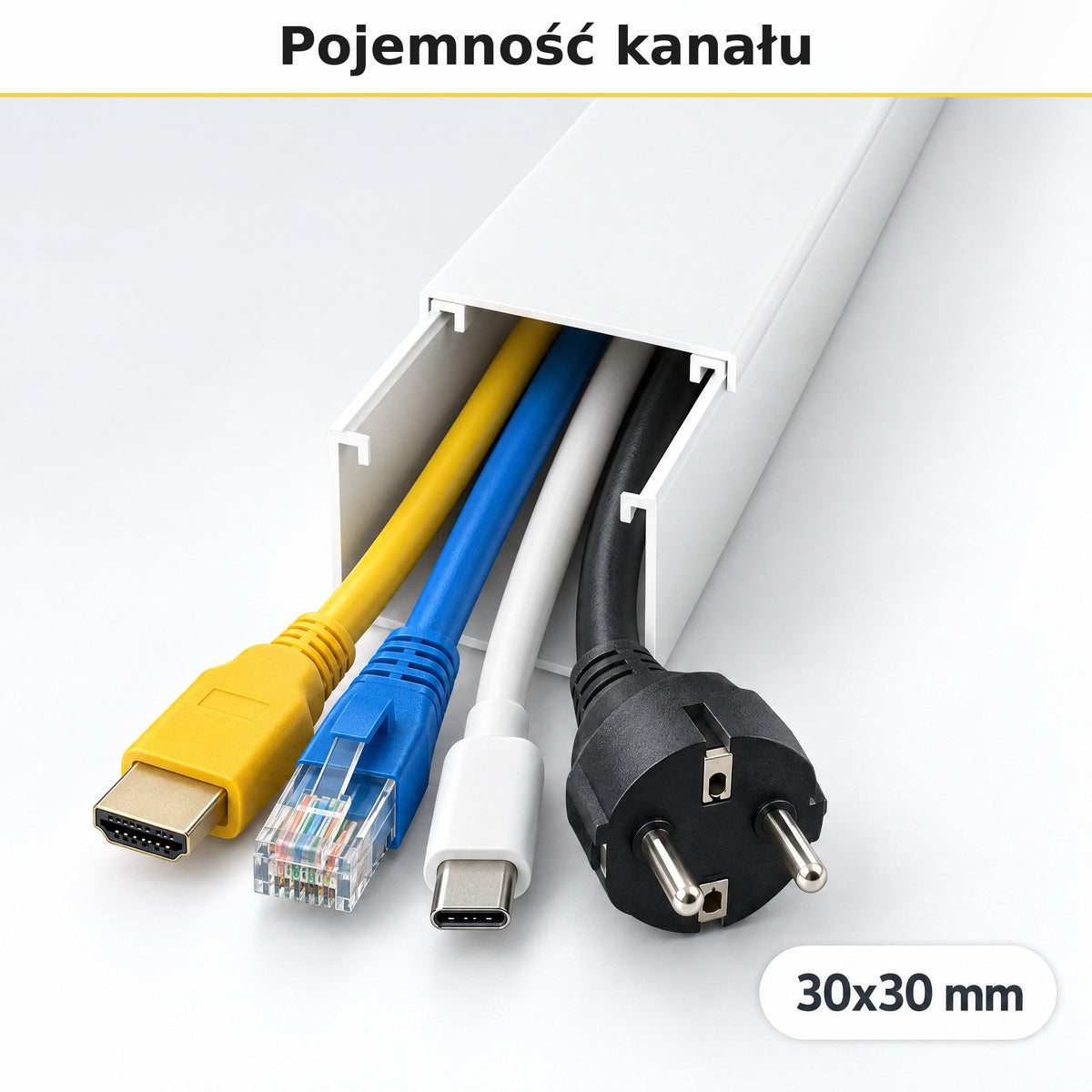 Korytko kablowe białe, kanał kablowy SobkoTEC 30x30mm 1m — ile kabli się zmieści